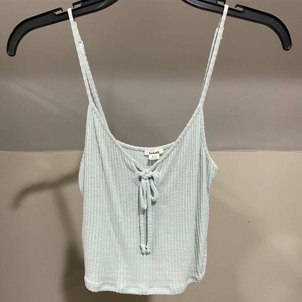 teal crop top tank top with tie front
